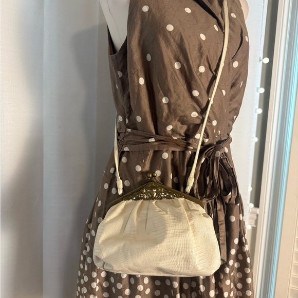 Vintage 1950s Fancy Nancy Atlanta White Faux Lizard Frame Handbag - Picture 8 of 11